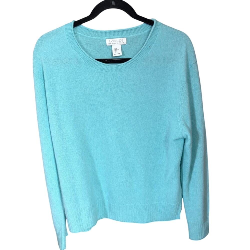 Rachel Zoe Two Ply 100% Cashmere Sweater light Blue Sz XL Preppy